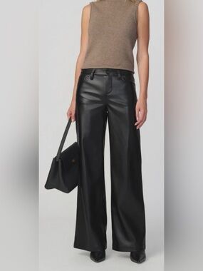 Joe's Jeans Women's High-Rise Wide-Leg Black 
Faux-Leather Pants Sz 31